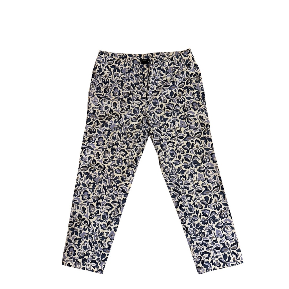 Floral Navy Blue Ankle Pants Size 8 Damask‎ Print
